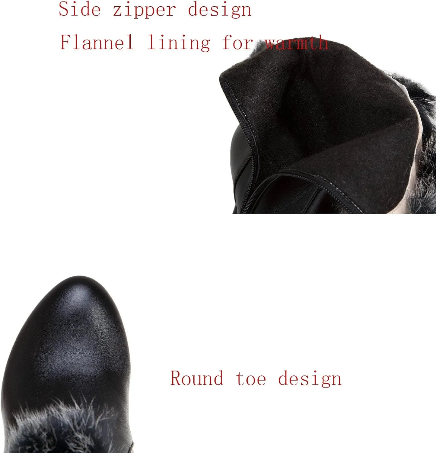 Waterproof Snow Boots, Mid-Calf Boots for Women Pointed Toe Stiletto Heels Side Zipper Plush and Warm Mid-Calf Boots Pu Waterproof Raw Edge Fashion Boots