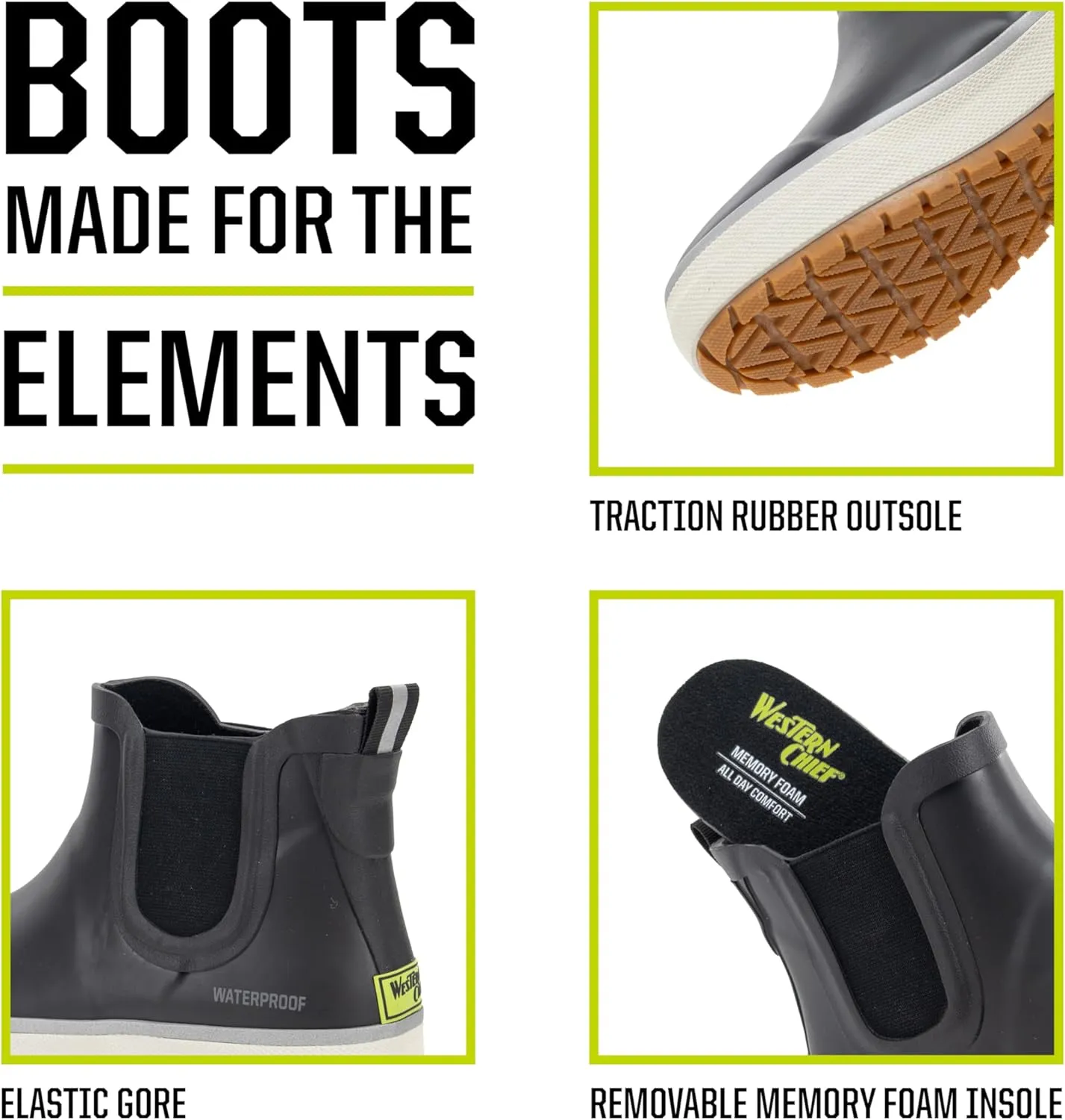 Western Chief Women's Waterproof Element Chelsea Rain Boot with Memory Foam Insole and Slip-Resistant Outsole – Durable and Comfortable for Rainy Days