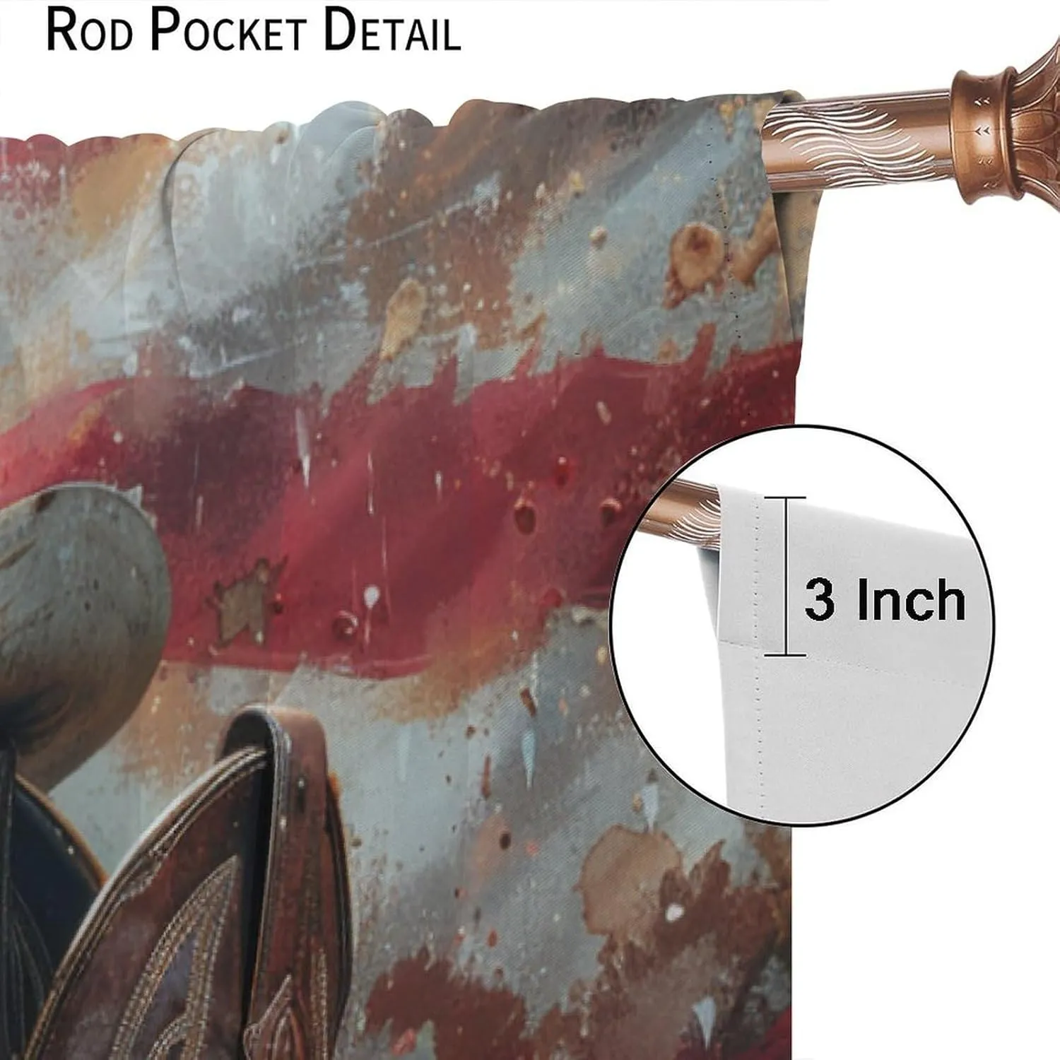 Western Cowboy Boot Blackout Curtains for Bedroom Living Room, Rod Pocket Vintage Hat American Flag Curtains Thermal Insulated Window Drapes 2 Panels, Each 27.5W x 63L