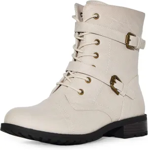 Wild Diva Timberly Women's Fashion Lace Up Buckle Knee High Combat Boots