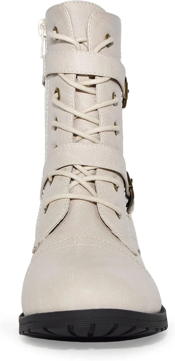 Wild Diva Timberly Women's Fashion Lace Up Buckle Knee High Combat Boots