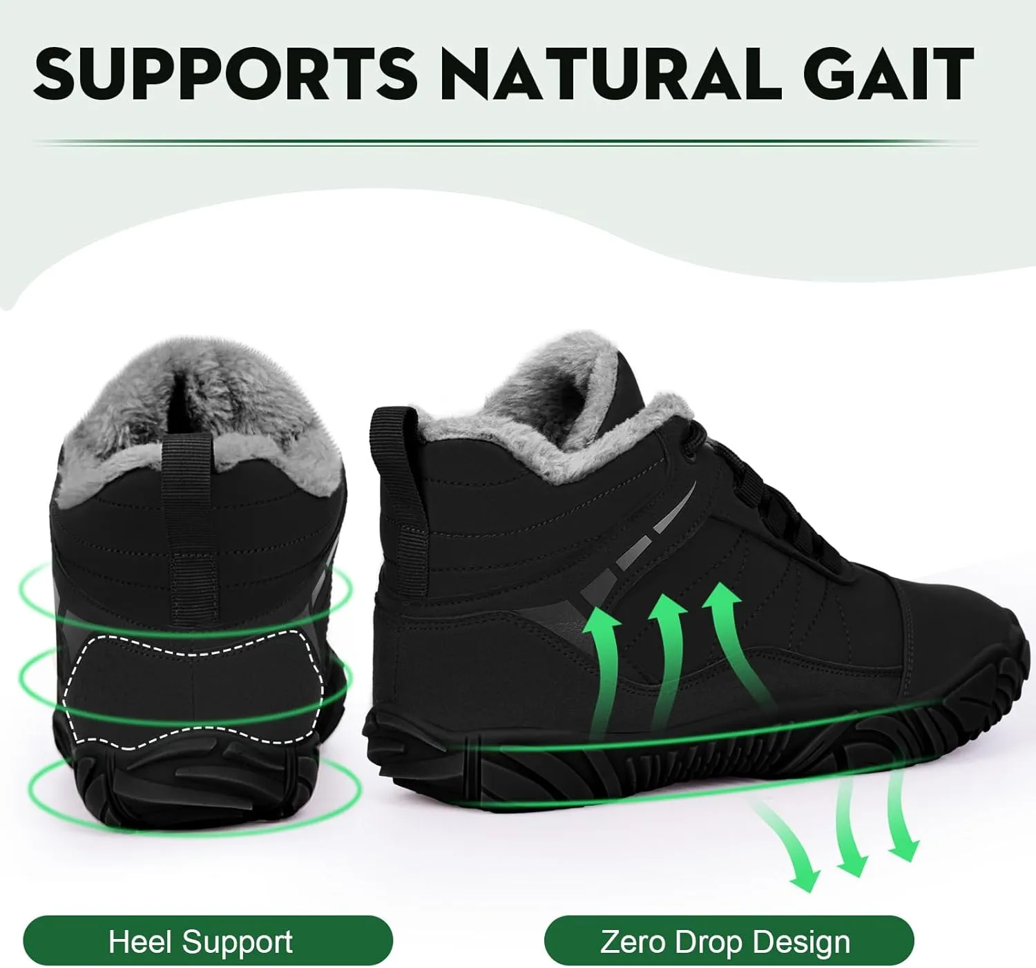 Winter Barefoot Shoes Snow Boots Women Men, Winter Warm Casual Snow Cold Boot Hiking Barefoot Womens Mens, Wide Toe Box Ankle Boot Five Finger Zero Drop Snow Booties Hike Shoes