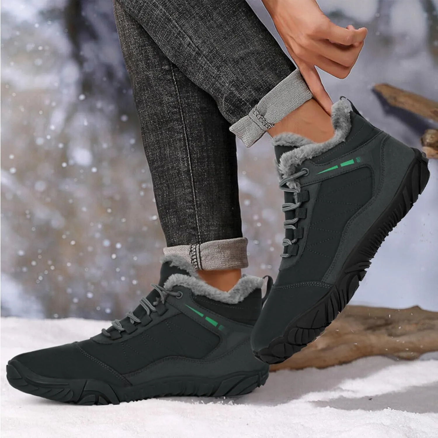 Winter Barefoot Shoes Snow Boots Women Men, Winter Warm Casual Snow Cold Boot Hiking Barefoot Womens Mens, Wide Toe Box Ankle Boot Five Finger Zero Drop Snow Booties Hike Shoes
