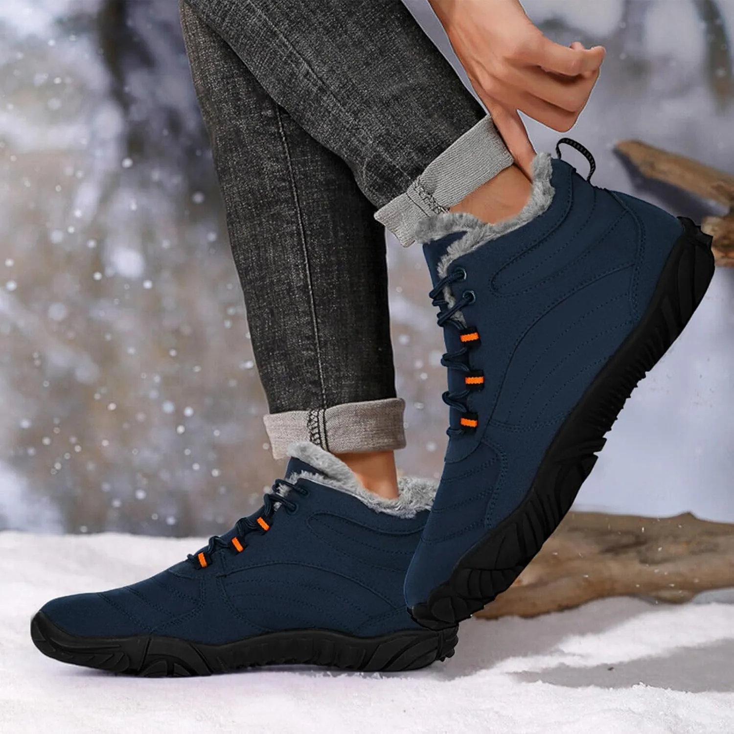 Winter Barefoot Shoes Snow Boots Women Men, Winter Warm Casual Snow Cold Boot Hiking Barefoot Womens Mens, Wide Toe Box Ankle Boot Five Finger Zero Drop Snow Booties Hike Shoes