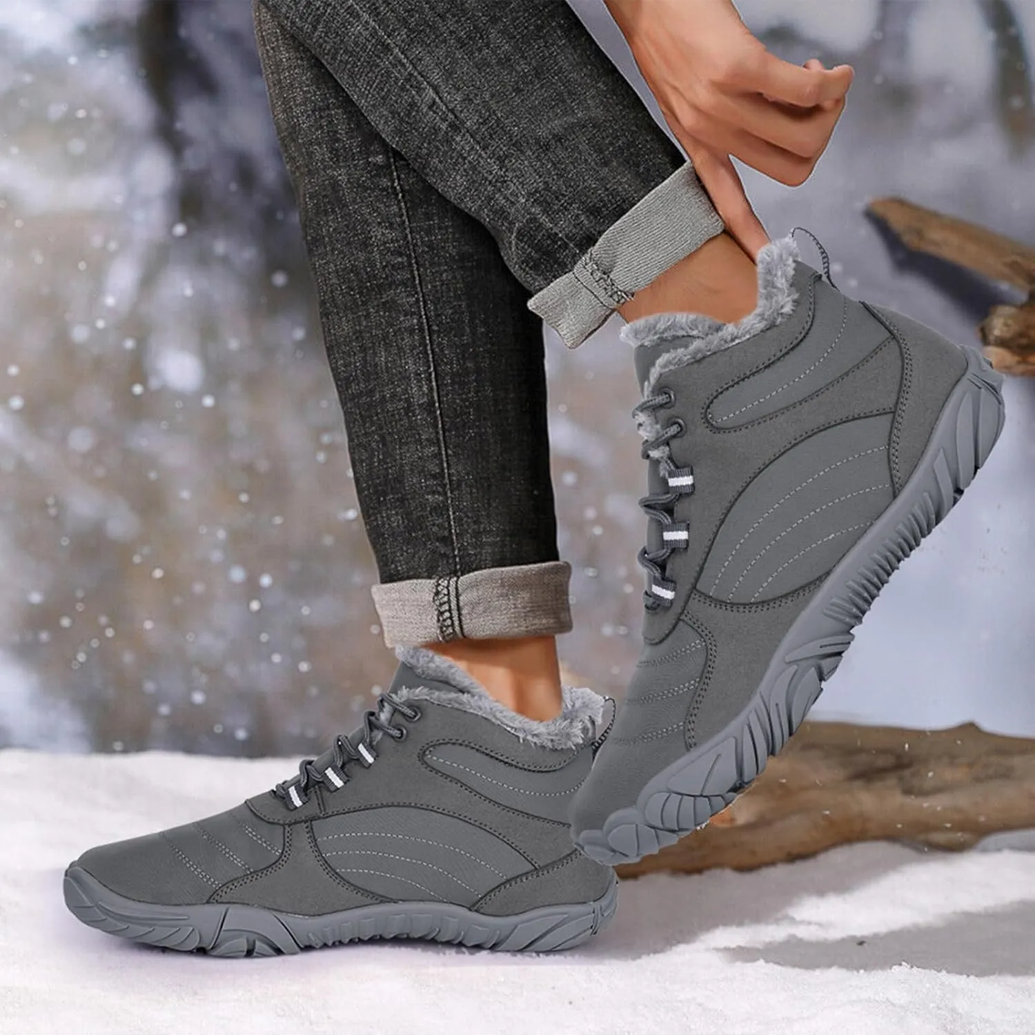 Winter Barefoot Shoes Snow Boots Women Men, Winter Warm Casual Snow Cold Boot Hiking Barefoot Womens Mens, Wide Toe Box Ankle Boot Five Finger Zero Drop Snow Booties Hike Shoes