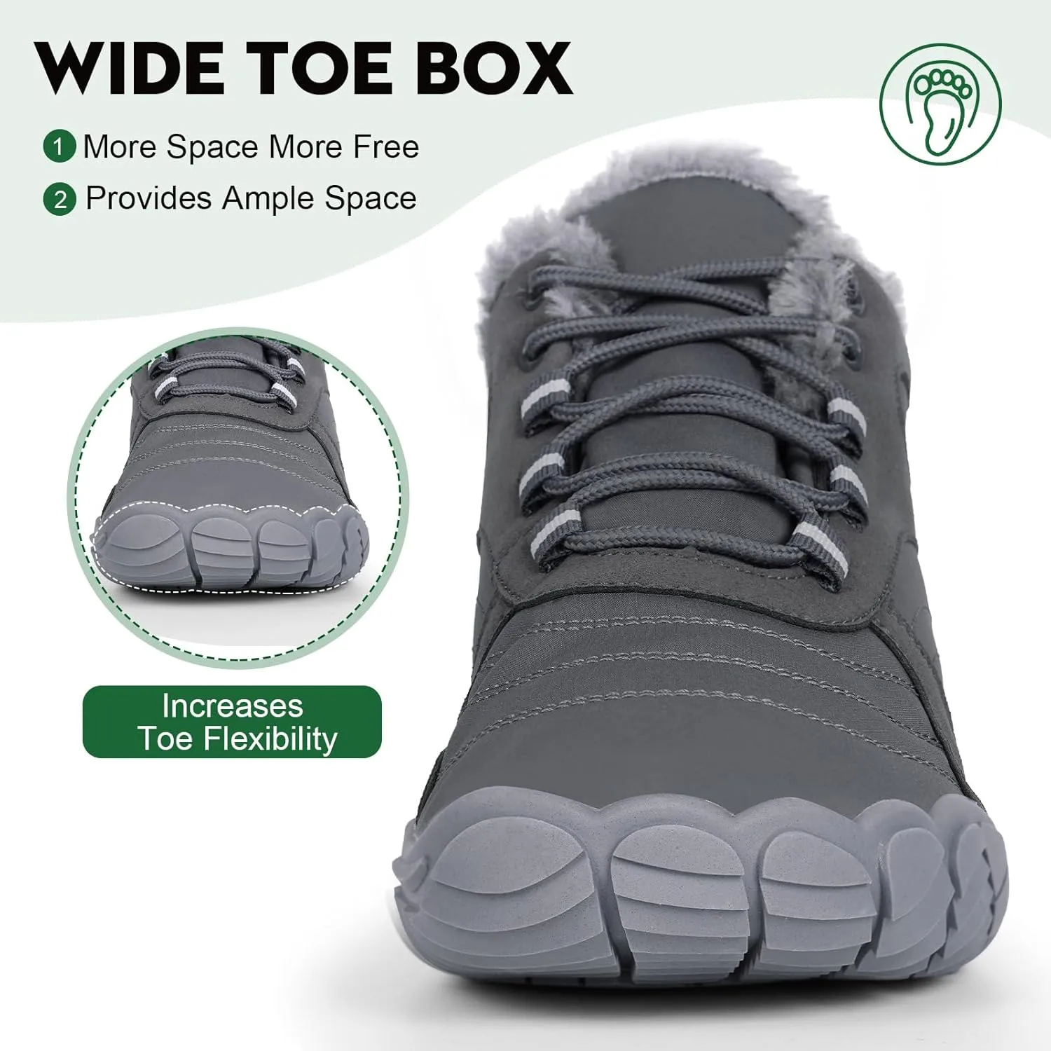 Winter Barefoot Shoes Snow Boots Women Men, Winter Warm Casual Snow Cold Boot Hiking Barefoot Womens Mens, Wide Toe Box Ankle Boot Five Finger Zero Drop Snow Booties Hike Shoes