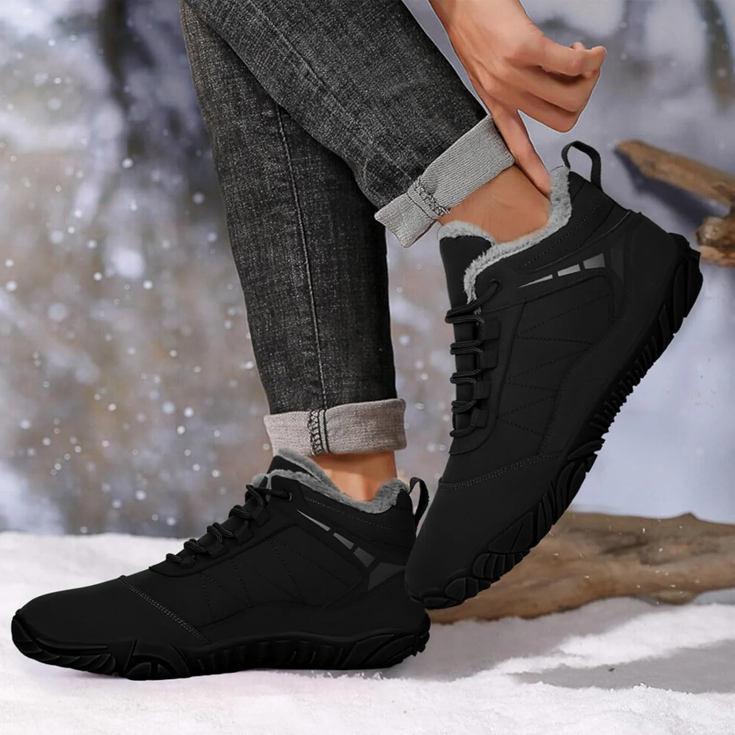 Winter Barefoot Shoes Snow Boots Women Men, Winter Warm Casual Snow Cold Boot Hiking Barefoot Womens Mens, Wide Toe Box Ankle Boot Five Finger Zero Drop Snow Booties Hike Shoes