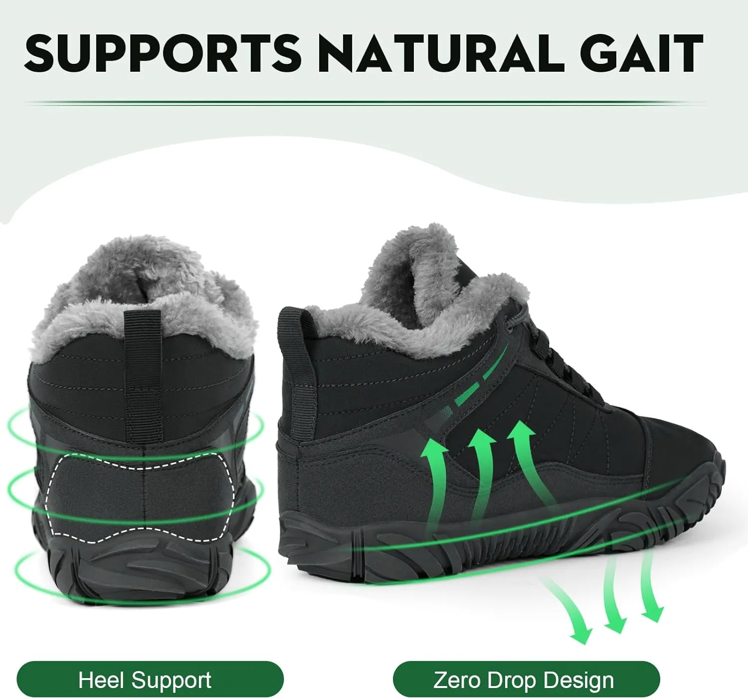 Winter Barefoot Shoes Snow Boots Women Men, Winter Warm Casual Snow Cold Boot Hiking Barefoot Womens Mens, Wide Toe Box Ankle Boot Five Finger Zero Drop Snow Booties Hike Shoes