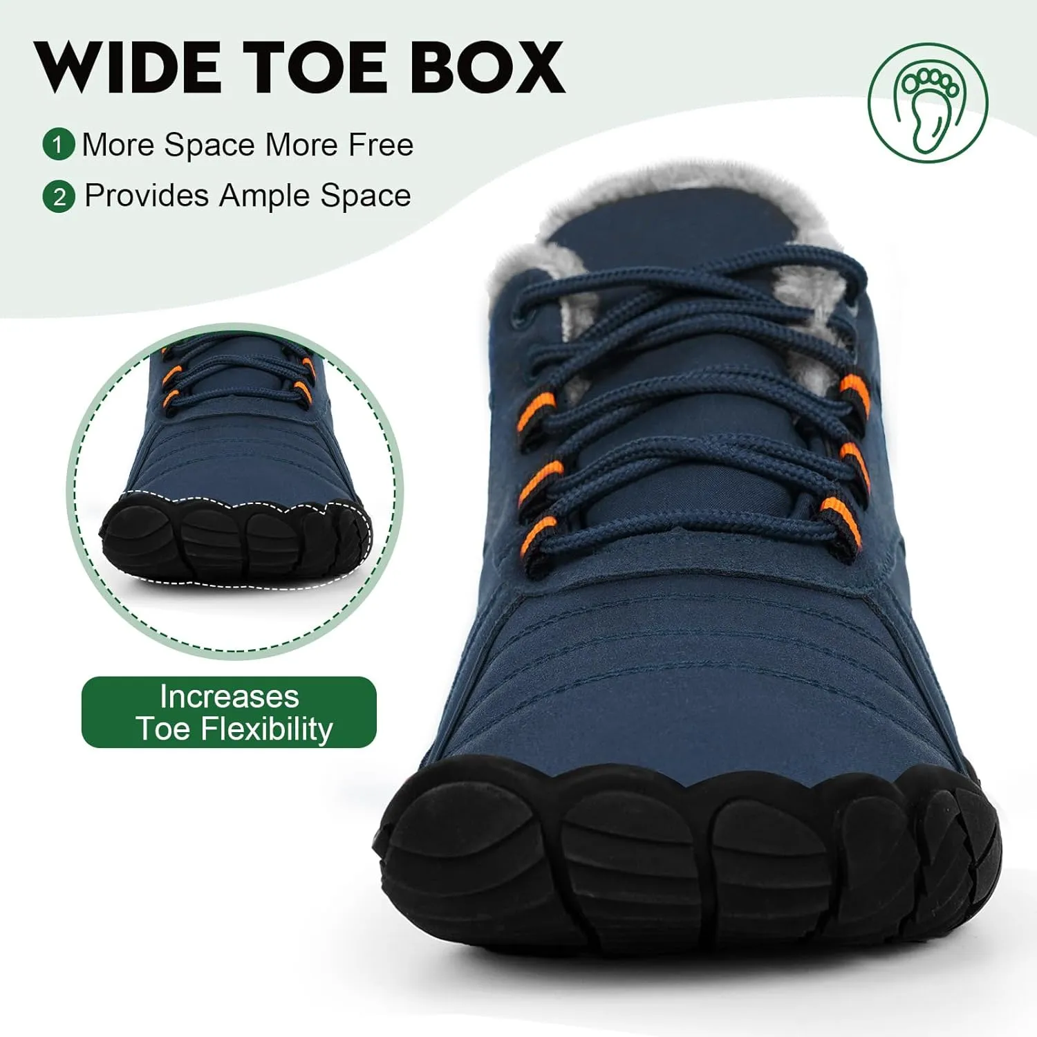 Winter Barefoot Shoes Snow Boots Women Men, Winter Warm Casual Snow Cold Boot Hiking Barefoot Womens Mens, Wide Toe Box Ankle Boot Five Finger Zero Drop Snow Booties Hike Shoes