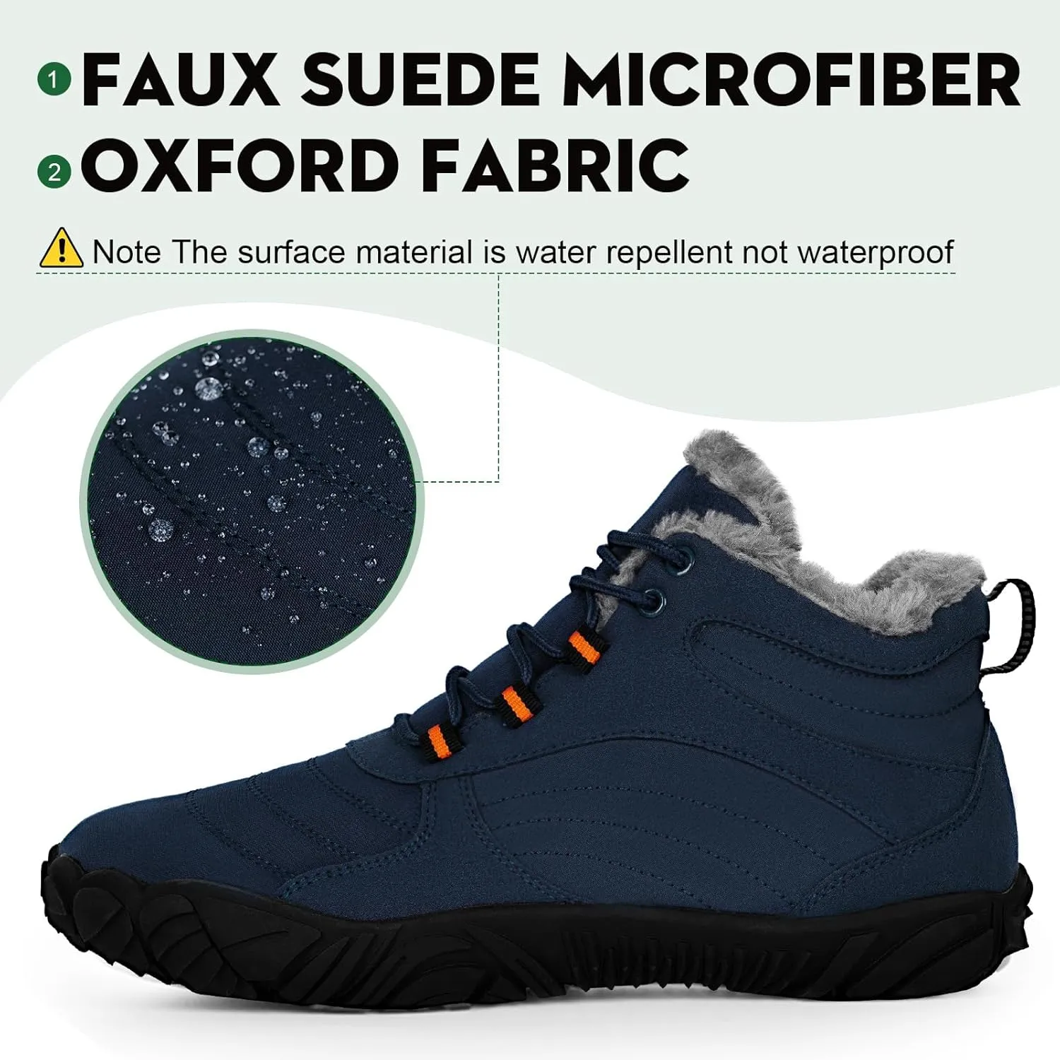 Winter Barefoot Shoes Snow Boots Women Men, Winter Warm Casual Snow Cold Boot Hiking Barefoot Womens Mens, Wide Toe Box Ankle Boot Five Finger Zero Drop Snow Booties Hike Shoes