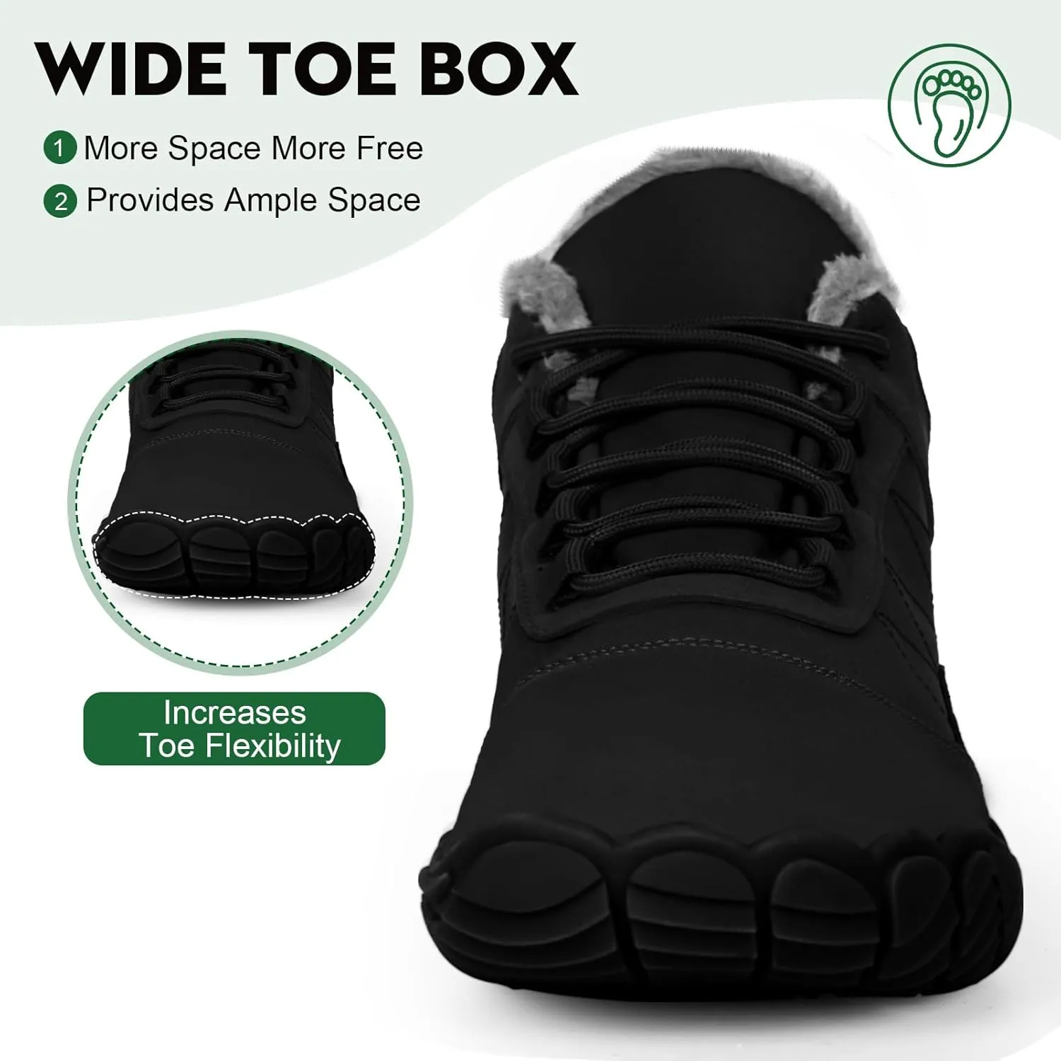 Winter Barefoot Shoes Snow Boots Women Men, Winter Warm Casual Snow Cold Boot Hiking Barefoot Womens Mens, Wide Toe Box Ankle Boot Five Finger Zero Drop Snow Booties Hike Shoes