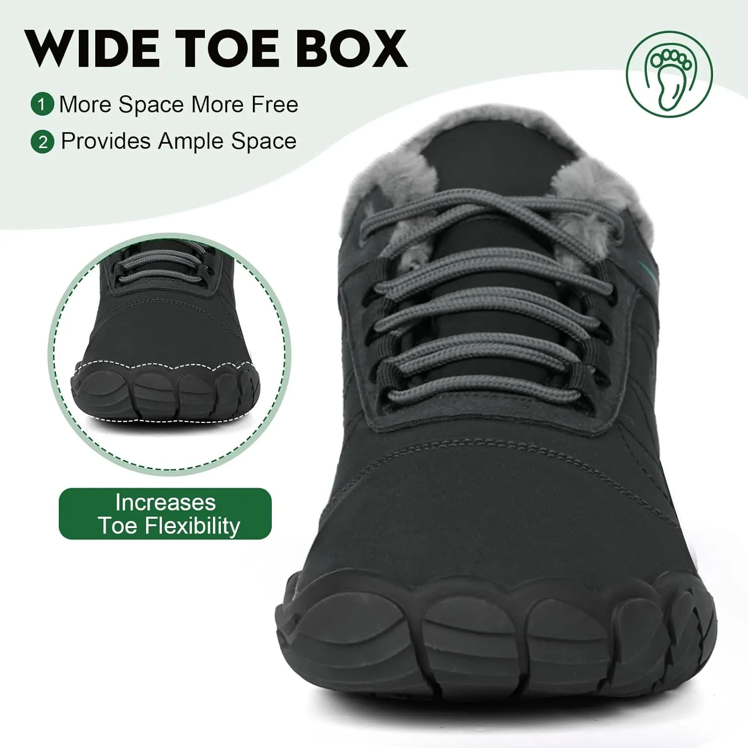 Winter Barefoot Shoes Snow Boots Women Men, Winter Warm Casual Snow Cold Boot Hiking Barefoot Womens Mens, Wide Toe Box Ankle Boot Five Finger Zero Drop Snow Booties Hike Shoes