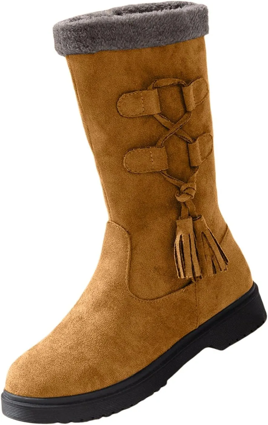 Winter Boots for Women Waterproof Fuzzy Snow Boots Fashion Casual Plush Thermal Non Slip Wedge Mid Calf Boots