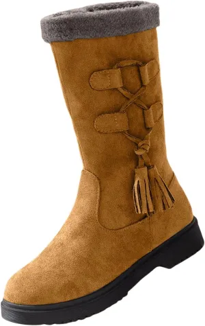 Winter Boots for Women Waterproof Fuzzy Snow Boots Fashion Casual Plush Thermal Non Slip Wedge Mid Calf Boots