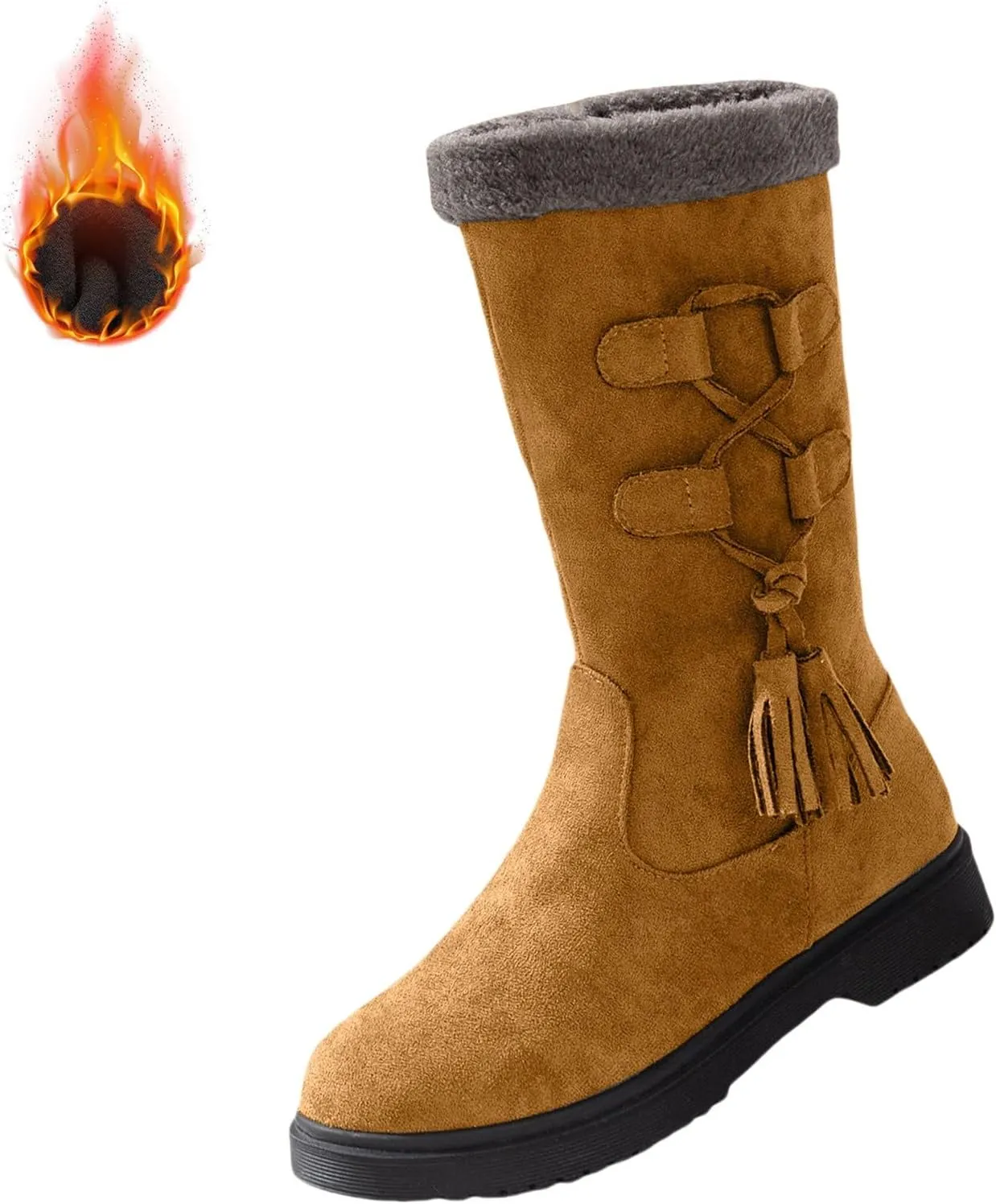 Winter Boots for Women Waterproof Fuzzy Snow Boots Fashion Casual Plush Thermal Non Slip Wedge Mid Calf Boots