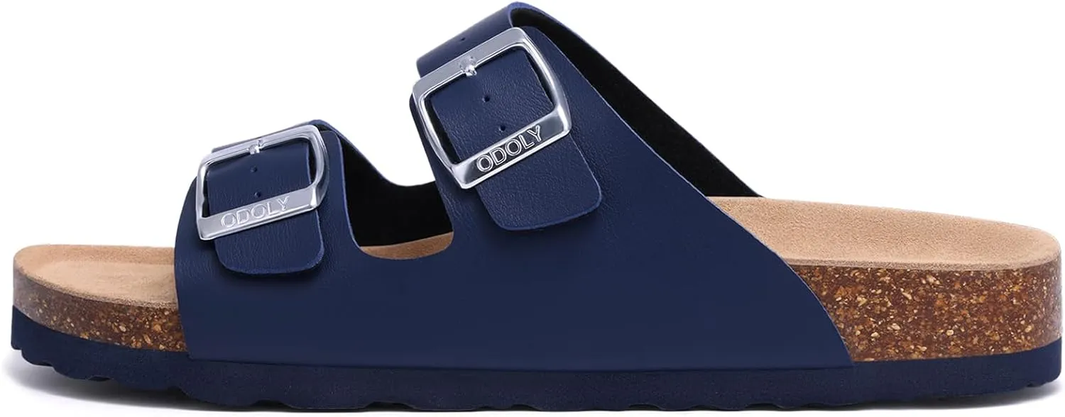Women's Cork Footbed Slide Sandal, Arch Support Summer Outdoor Sandals with Adjustable Buckle
