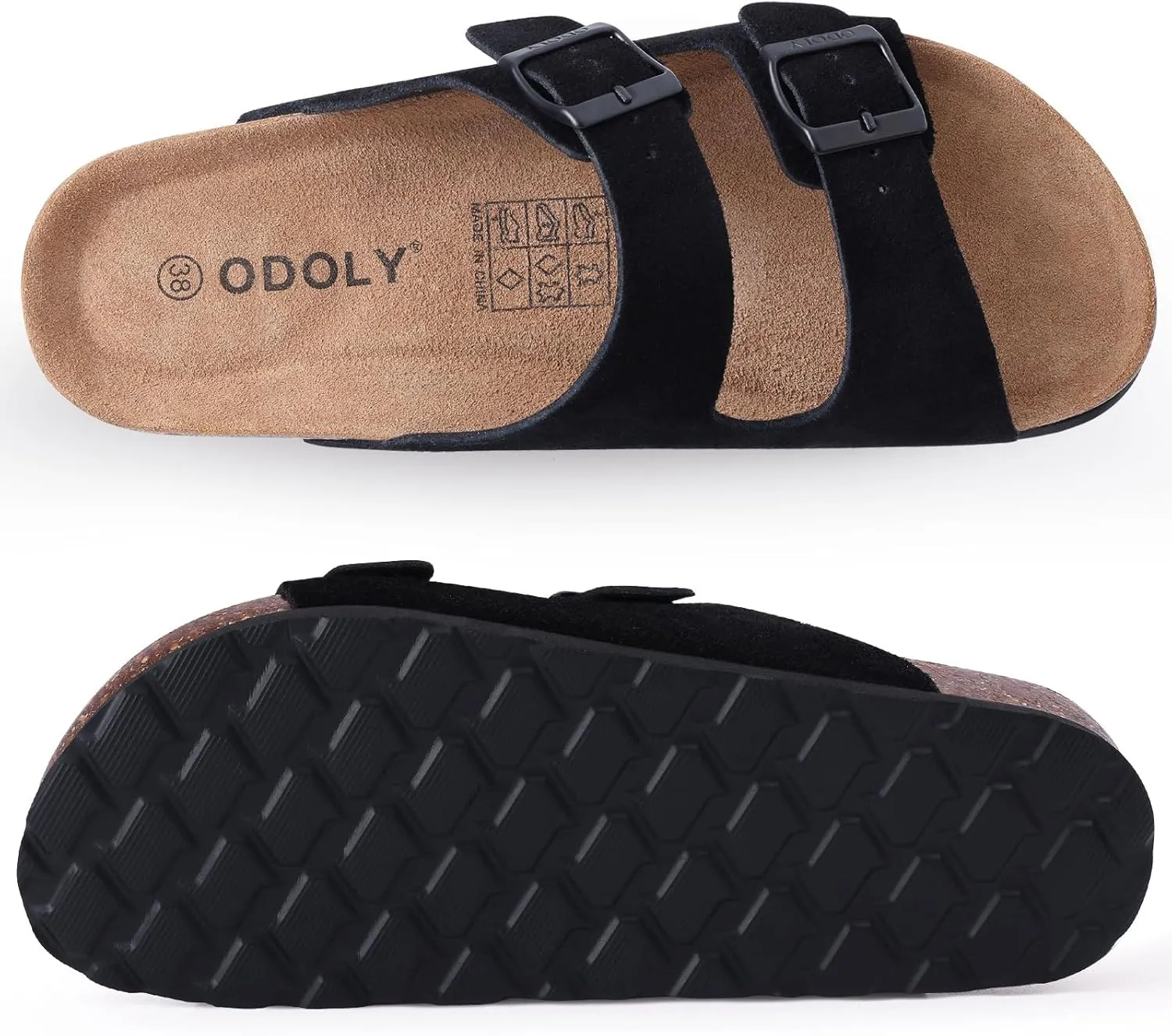 Women's Cork Footbed Slide Sandal, Arch Support Summer Outdoor Sandals with Adjustable Buckle