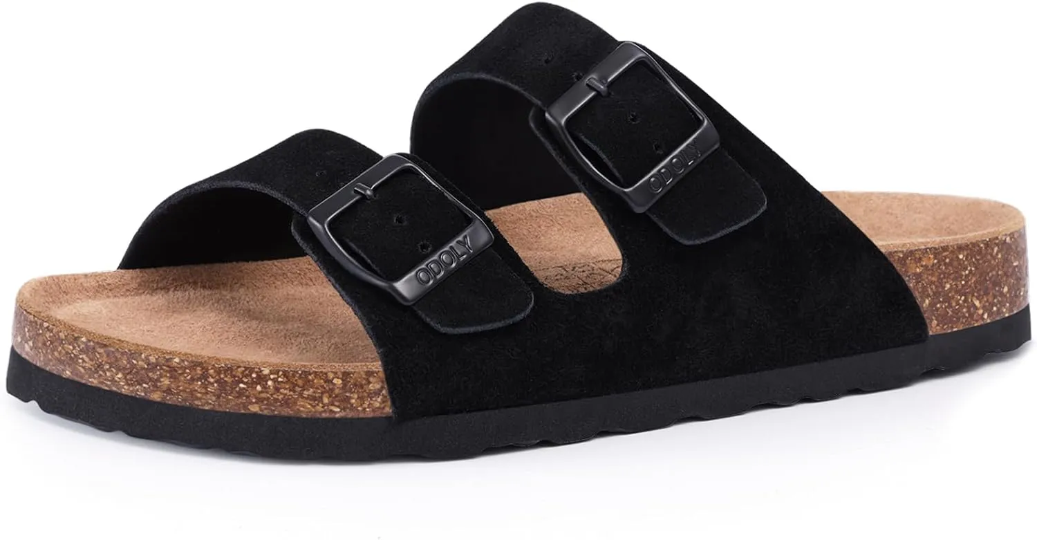 Women's Cork Footbed Slide Sandal, Arch Support Summer Outdoor Sandals with Adjustable Buckle