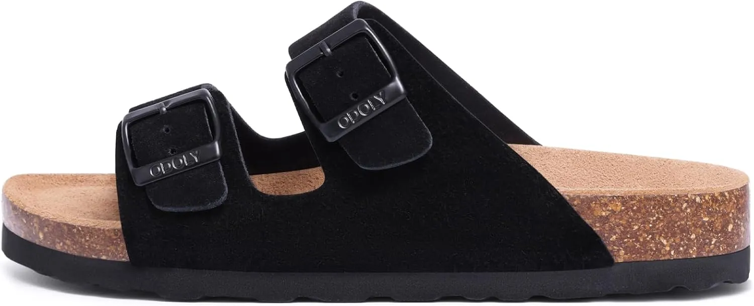 Women's Cork Footbed Slide Sandal, Arch Support Summer Outdoor Sandals with Adjustable Buckle