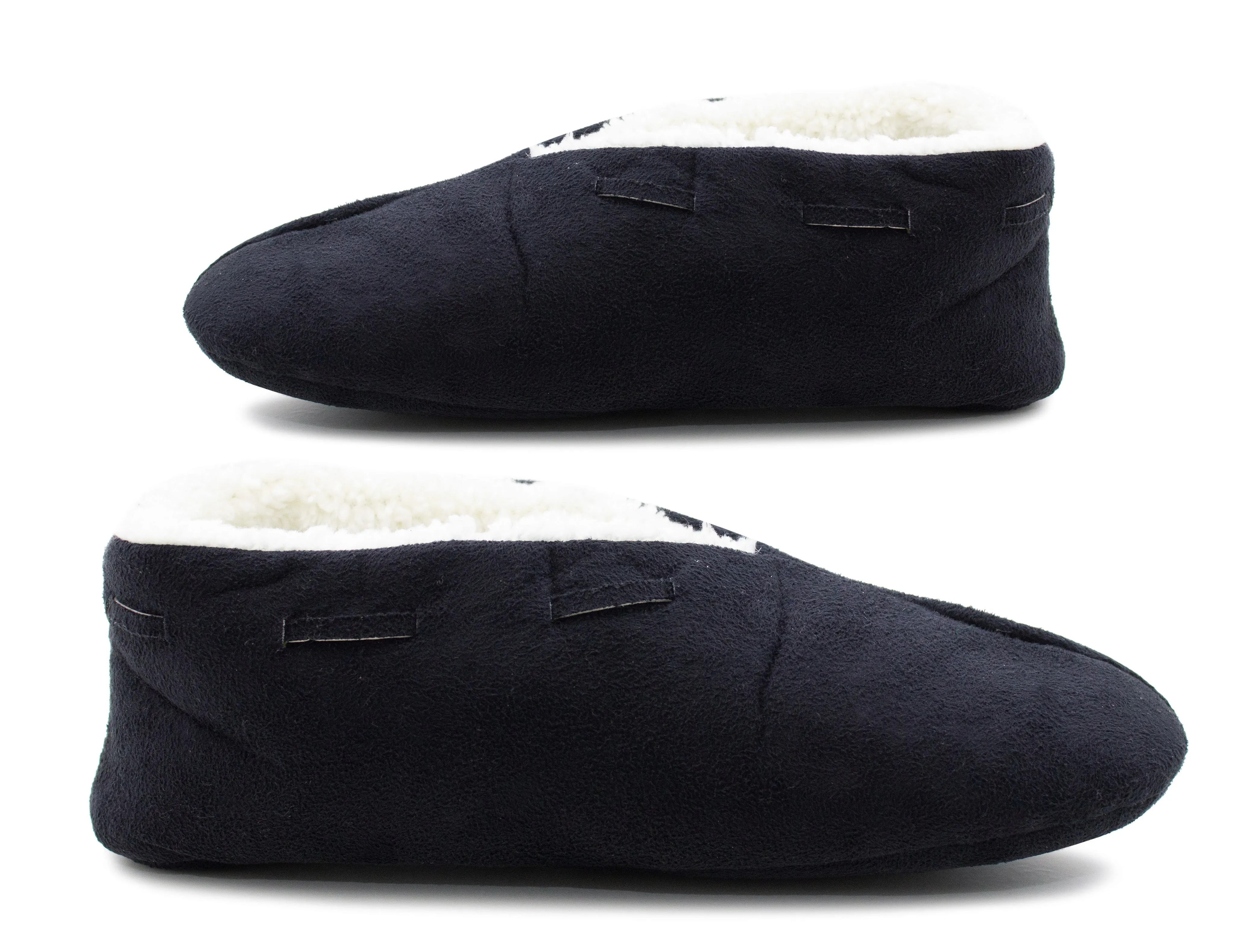 Womens Navy Faux Fur Lined Moccasin Slippers Lightweight Warm Cosy Slip On Faux Suede Loafer Soft Sole Indoor House Shoes