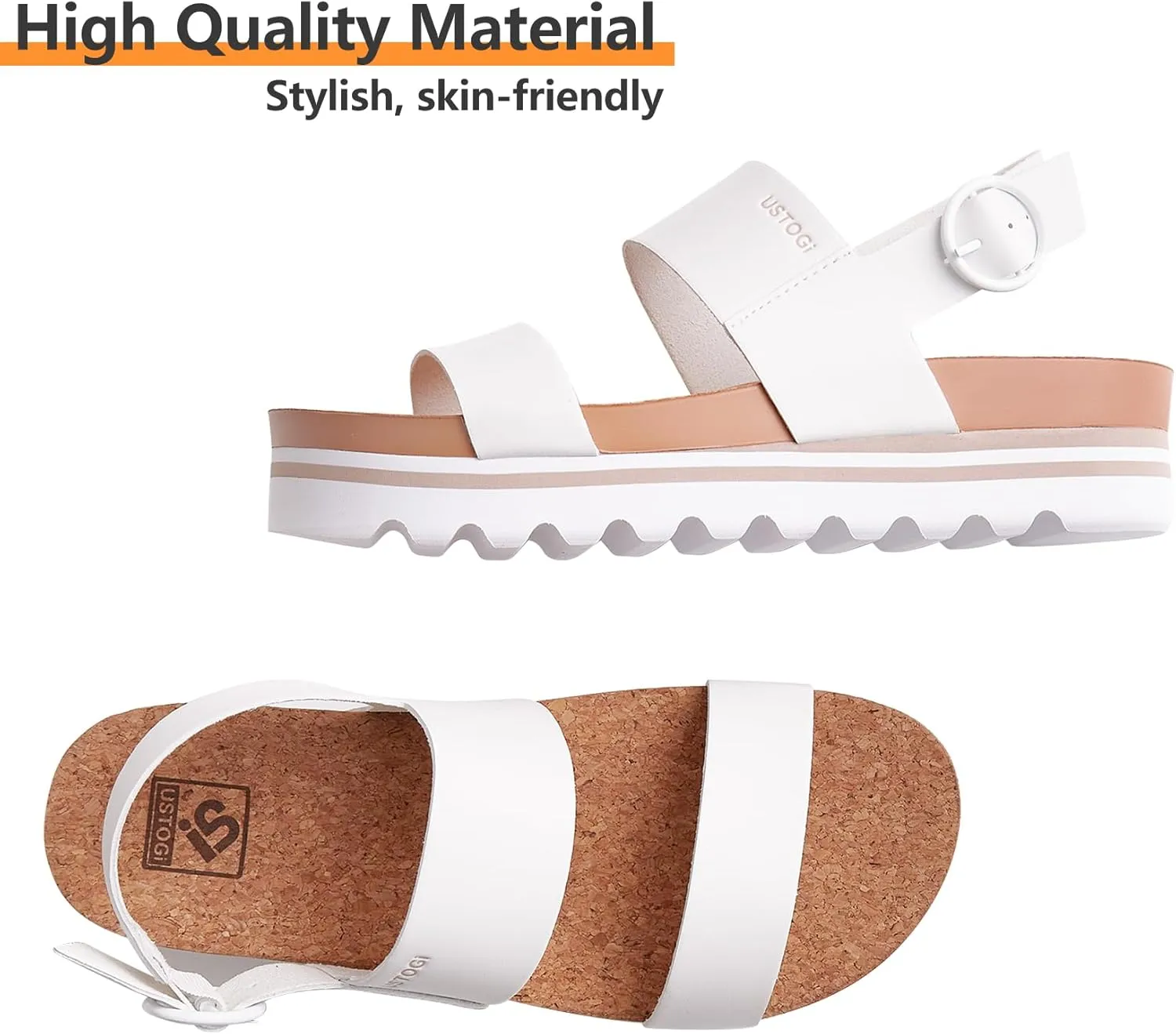 Women's Platform Sandals Arch Support Beach Slides for Woman Orthotic Summer Causal Cork Footbed Adjustable Buckle Elastic Band Cushion Cute Flatform sandalias de mujer