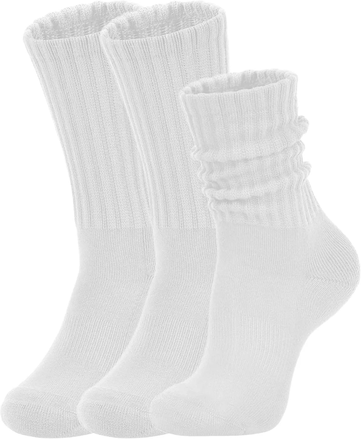 Women's Slouch Crew Socks Retro Solid Scrunch Boot Socks Chunky Ribbed Cozy 3-Pack Cotton Crew Socks Size 5-11
