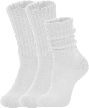 Women's Slouch Crew Socks Retro Solid Scrunch Boot Socks Chunky Ribbed Cozy 3-Pack Cotton Crew Socks Size 5-11