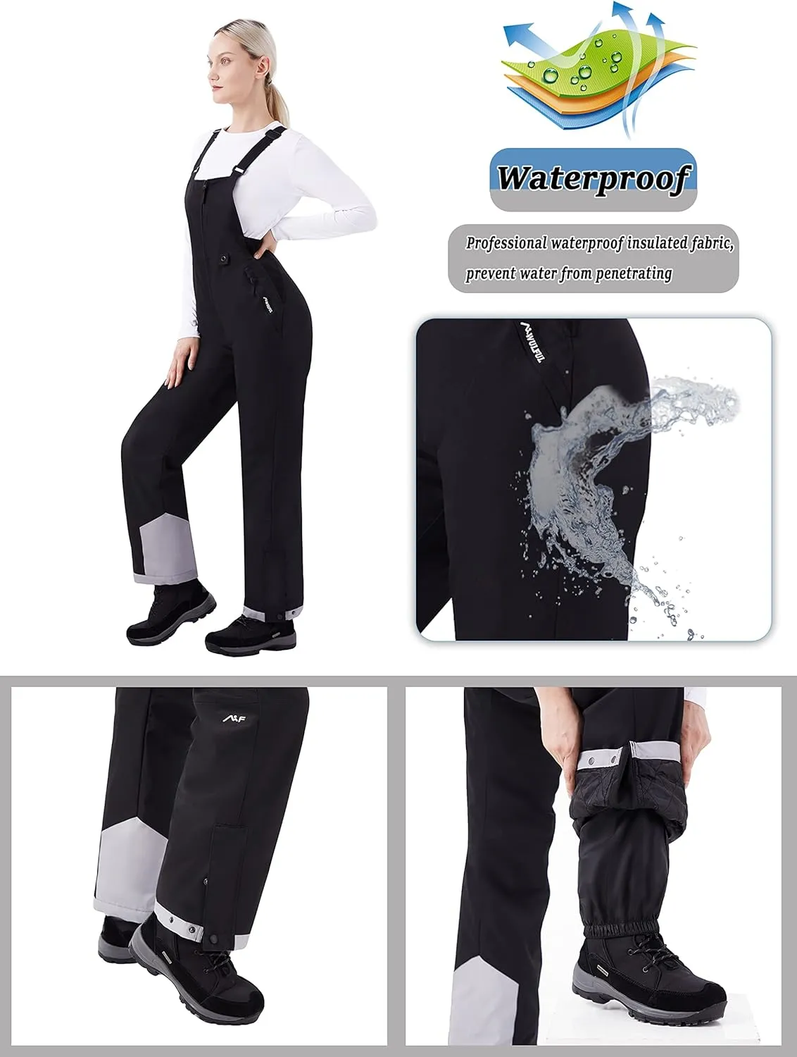 WULFUL Womens Insulated Snow Bibs Waterproof Winter Ski Pants Snowboarding Overalls