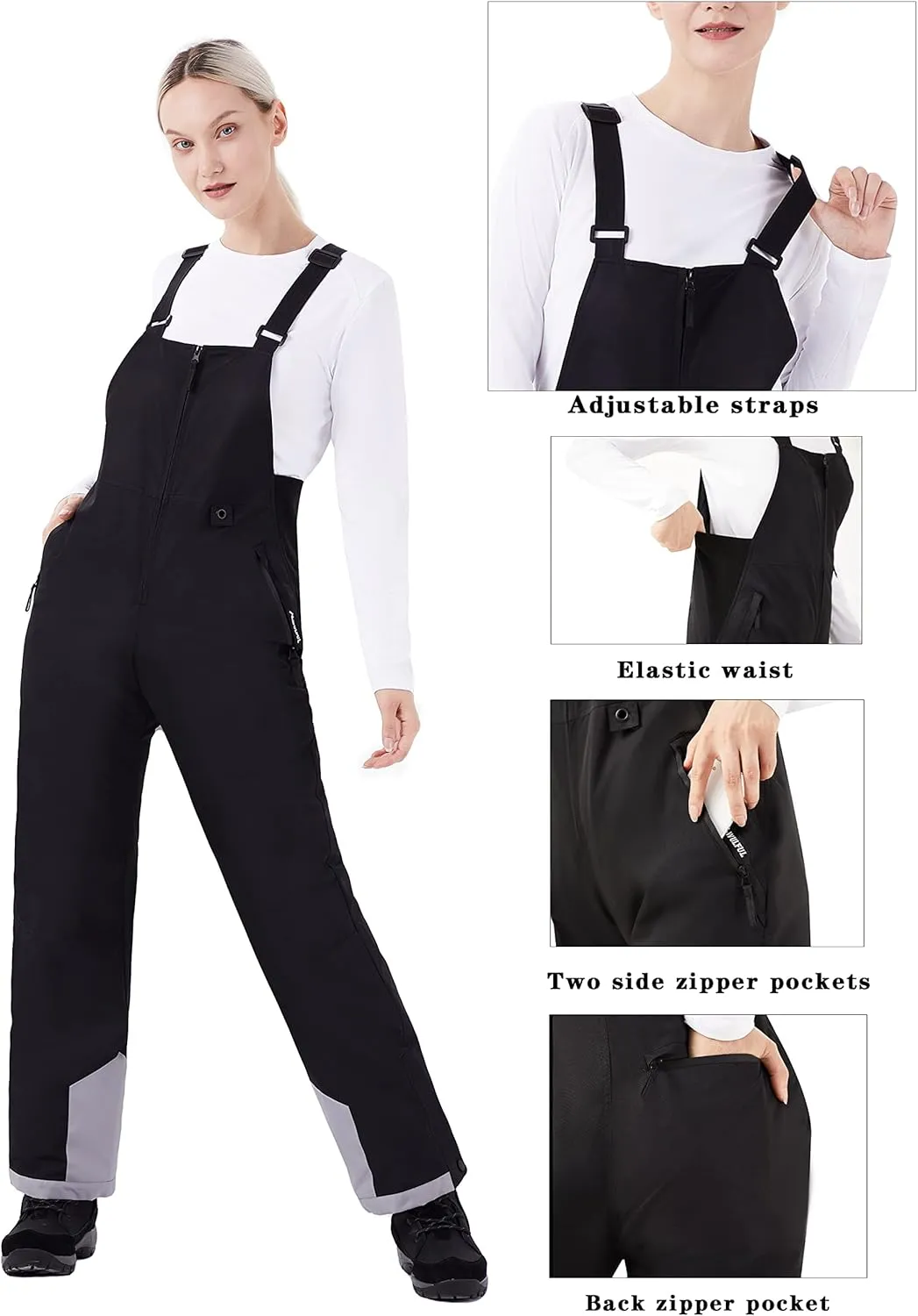 WULFUL Womens Insulated Snow Bibs Waterproof Winter Ski Pants Snowboarding Overalls