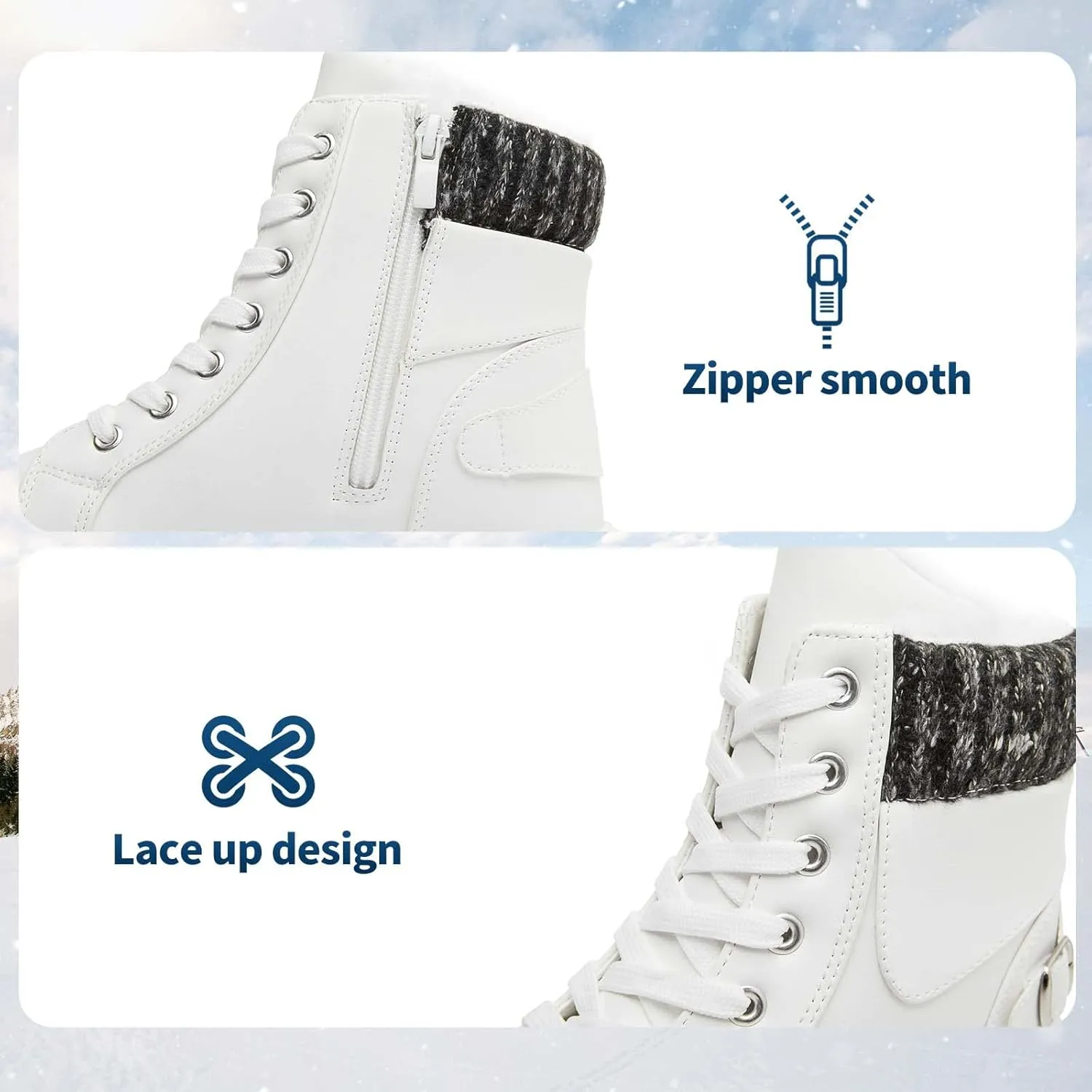 XRH Women Lace Up Combat Boot Winter Snow Boots Warm Fur Lined Ankle Booties Waterproof Hiking Boot for Women Non Slip Leather Boots Shoes