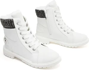 XRH Women Lace Up Combat Boot Winter Snow Boots Warm Fur Lined Ankle Booties Waterproof Hiking Boot for Women Non Slip Leather Boots Shoes