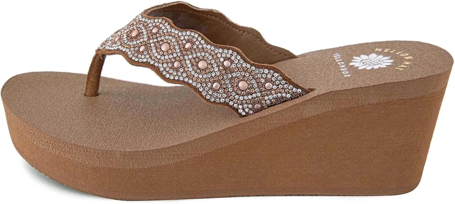 Yellow Box Women's Winny Wedge Sandal, Round Toe, Medium-High 2.75 Inch Heel, 1 Inch Platform Comfortable Flip-Flop