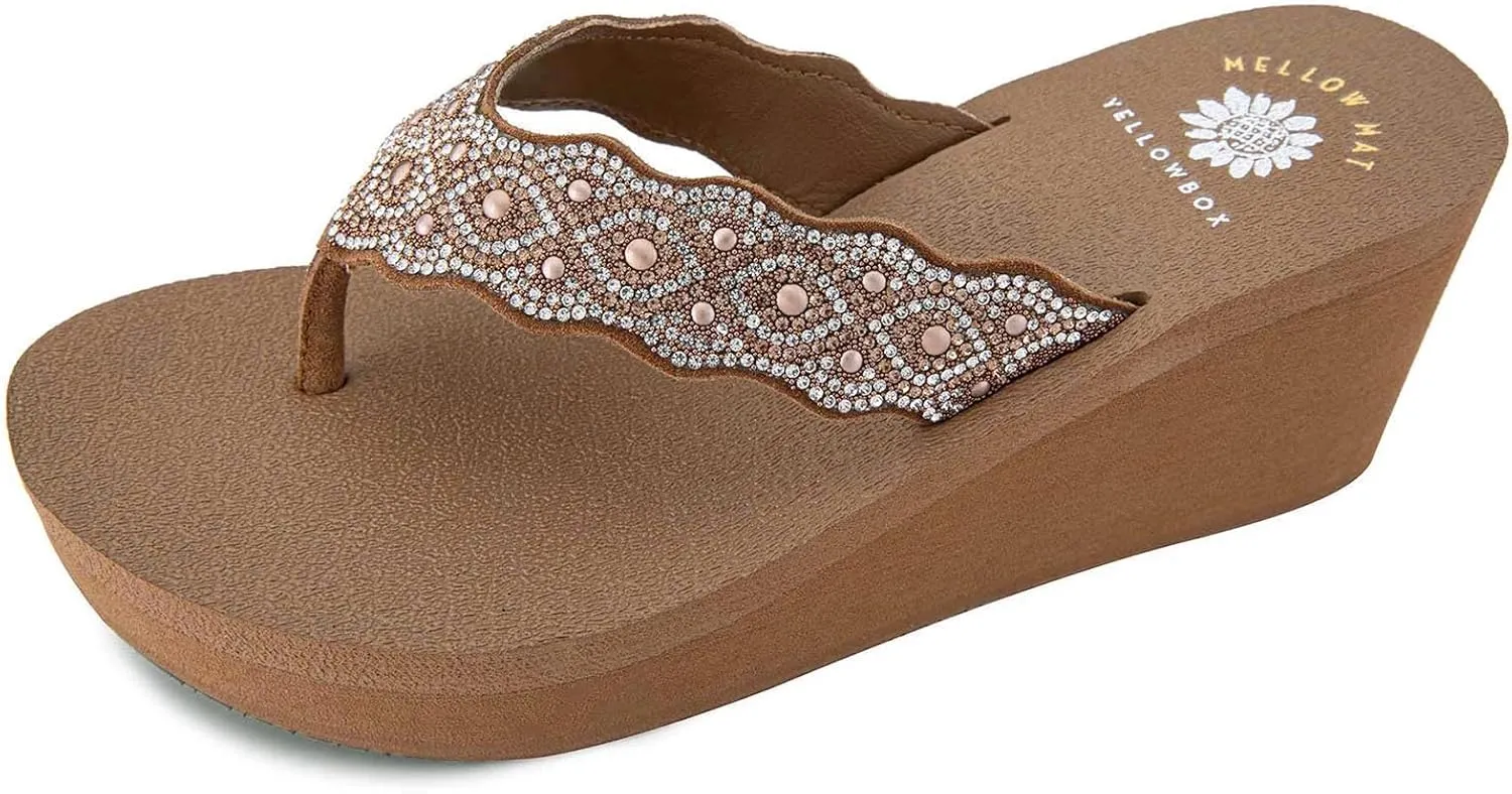 Yellow Box Women's Winny Wedge Sandal, Round Toe, Medium-High 2.75 Inch Heel, 1 Inch Platform Comfortable Flip-Flop