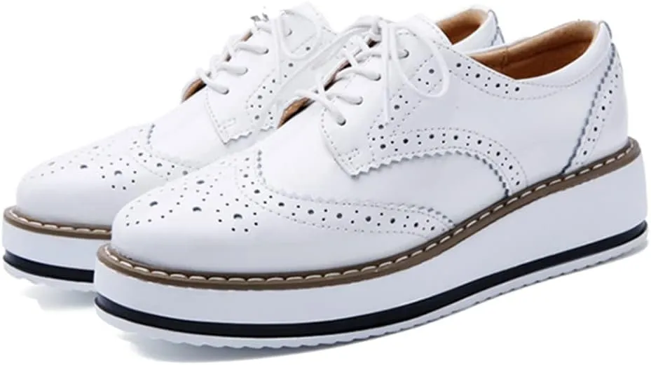 YING LAN Women's Platform Lace-Up Wingtips Square Toe Oxfords Shoe