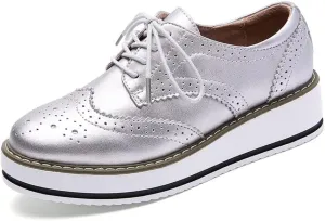 YING LAN Women's Platform Lace-Up Wingtips Square Toe Oxfords Shoe