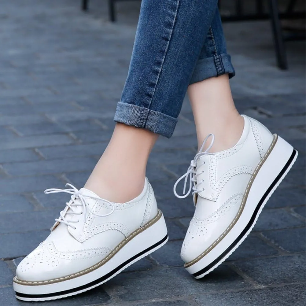 YING LAN Women's Platform Lace-Up Wingtips Square Toe Oxfords Shoe