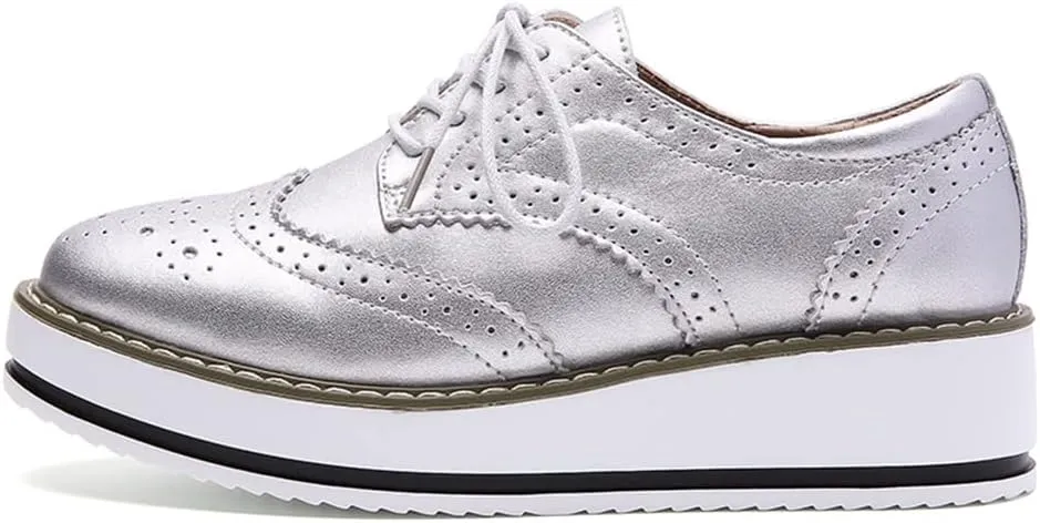 YING LAN Women's Platform Lace-Up Wingtips Square Toe Oxfords Shoe