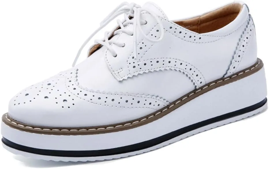 YING LAN Women's Platform Lace-Up Wingtips Square Toe Oxfords Shoe
