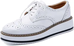 YING LAN Women's Platform Lace-Up Wingtips Square Toe Oxfords Shoe