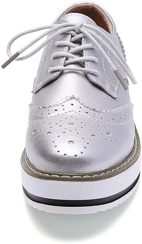 YING LAN Women's Platform Lace-Up Wingtips Square Toe Oxfords Shoe