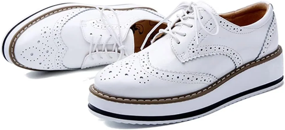 YING LAN Women's Platform Lace-Up Wingtips Square Toe Oxfords Shoe