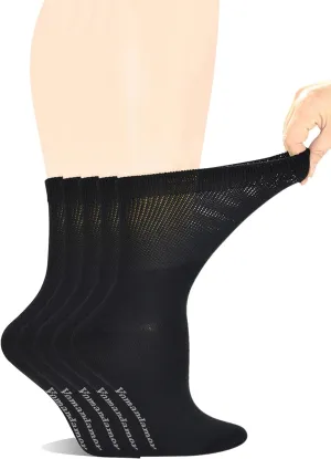 Yomandamor Women's 5 Pairs Seamless Dress/Diabetic Crew Socks with Non-Binding Top, L size