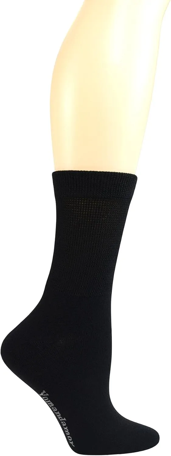 Yomandamor Women's 5 Pairs Seamless Dress/Diabetic Crew Socks with Non-Binding Top, L size