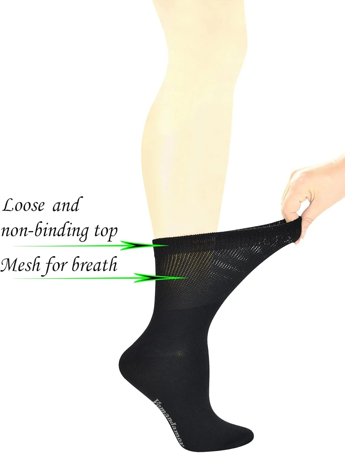 Yomandamor Women's 5 Pairs Seamless Dress/Diabetic Crew Socks with Non-Binding Top, L size